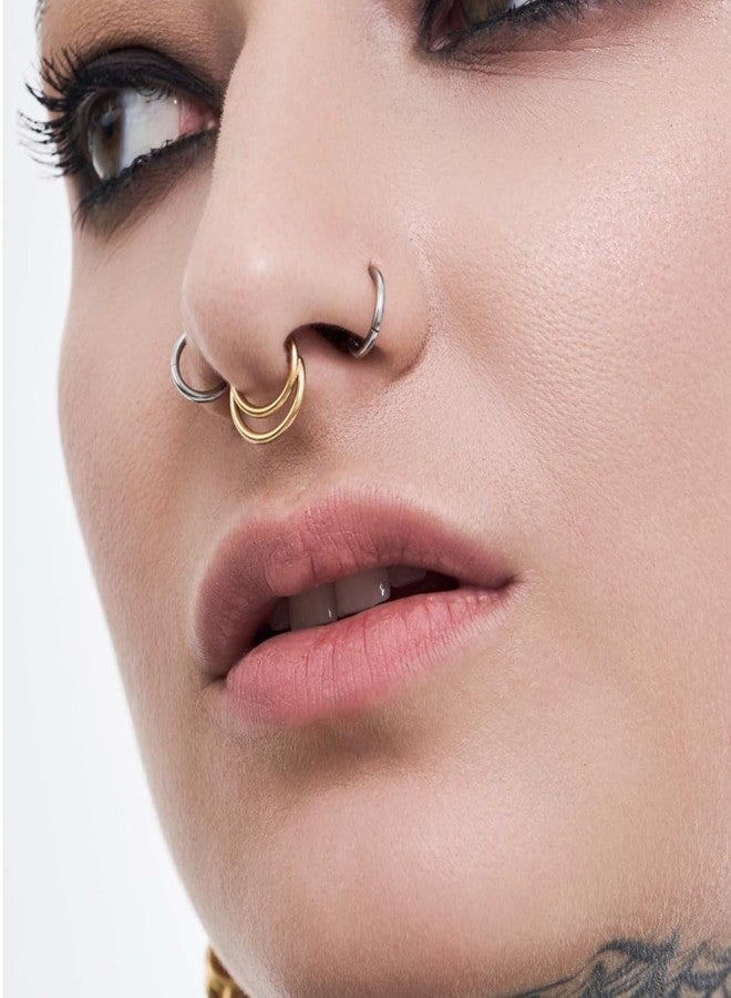NONTAI 16G Double Septum Ring Layered Septum Clicker Stacked Daith Hoop Septum Hoop Gold Cartilage Hoop 8mm - Image 3